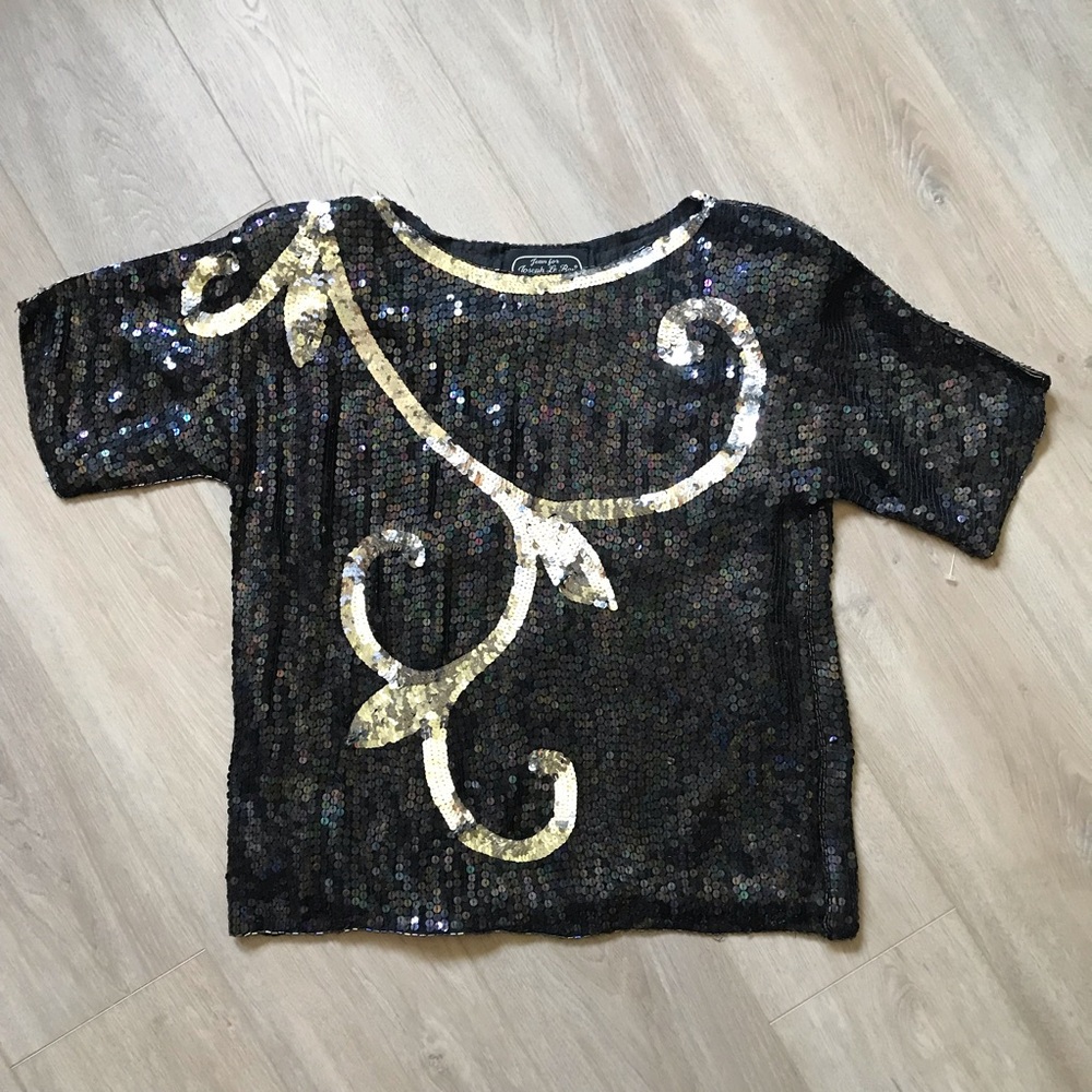 Vintage Jean for Joseph Le Bon Black and Silver Sequin Women’s Top